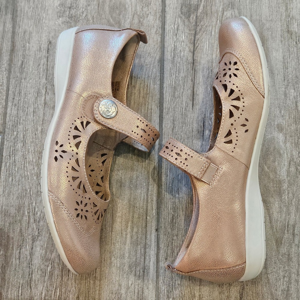 Earth Alder Adel Rose Gold Metallic Leather Mary Jane‎ Flats Womens 9.5M